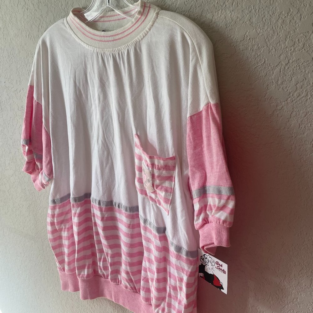 Vintage Gitano Pink & White Striped Short Sleeve Mock T-Neck T-Shirt